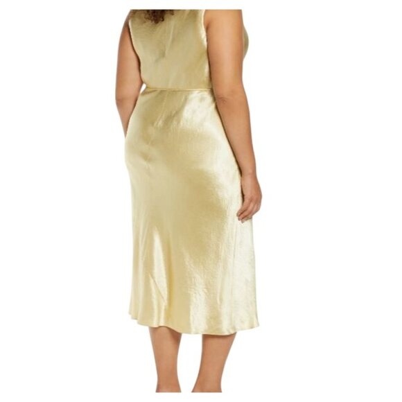 Vince Women's Double V-Neck Satin Slip Dress Sun Stone Gold Plus Size 3X NEW - Picture 3 of 6